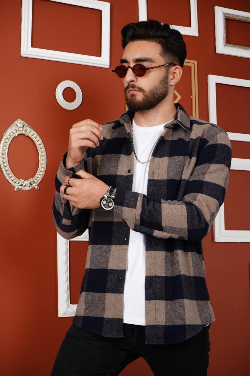 Чоловіча сорочка утеплена бежева клітинка Туреччина 56214 M, фото 1