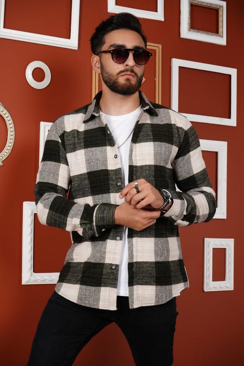 Чоловіча сорочка утеплена сіро-зелена клітинка Туреччина 56215 M, фото 1