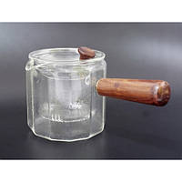 Стеклянная Элегия" 550 мл: чайник с деревянной ручкой и стеклянным ситом из термостекла