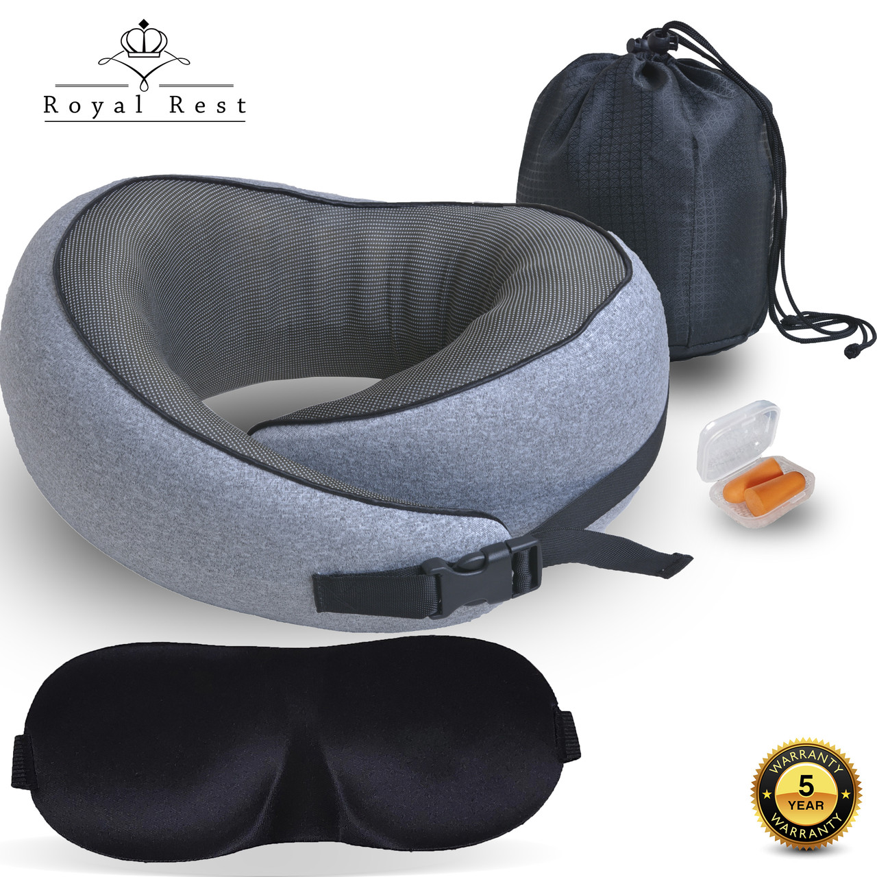 Подушка ортопедична для подорожей Royal Rest Memory Foam Сірий 28х27х12 см Дорожня подушка для шиї, фото 1