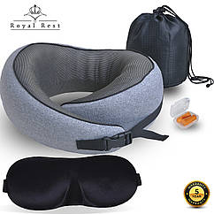 Подушка ортопедична для подорожей Royal Rest Memory Foam Сірий 28х27х12 см Якісна подушка для подорожей