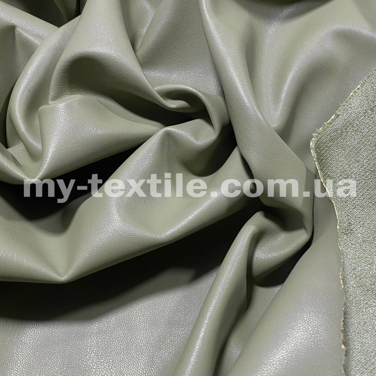 Тканина шкірозамінник на замшевій основі стрейч щільна 145 см Олива No2, фото 1
