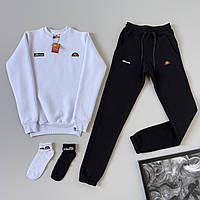 Спортивный костюм Ellesse зимний мужской на флисе черно-белый | Комплект Свитшот + Штаны Элис теплый с начесом