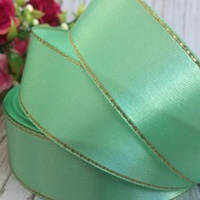 Стрічка атласна 2.5 см М'ятна з люрексом (за 1 метр)