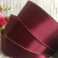 Стрічка атласна 2.5 см Бордова з люрексом (за 1 метр)