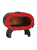 Чугунная печь овальной формы и арочными ножками Invicta Fiftу Arche 10 кВт красная с жаростойким стеклом