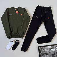 Спортивный костюм мужской зимний Ellesse теплый на флисе | Комплект Элис Кофта + Штаны флисовый зима хаки