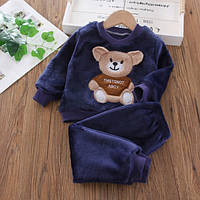 Махровая пижамка для деток с мишкой синяя