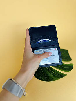 Обкладинка з натуральної шкіри на автодокументи, права, id паспорт із відділами для карток, Синій