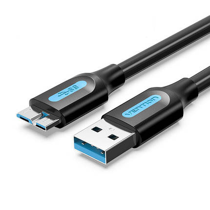 Кабель USB-MicroUSB-B 3.0 Vention PVC Round nickel-plated 5Gbps 3m Black (COPBI), фото 1