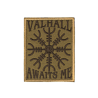 Нашивка на липучке Dozen Velcro Square Patch "Valhall Awaits Me - Coyote" (7 * 8,5 см)