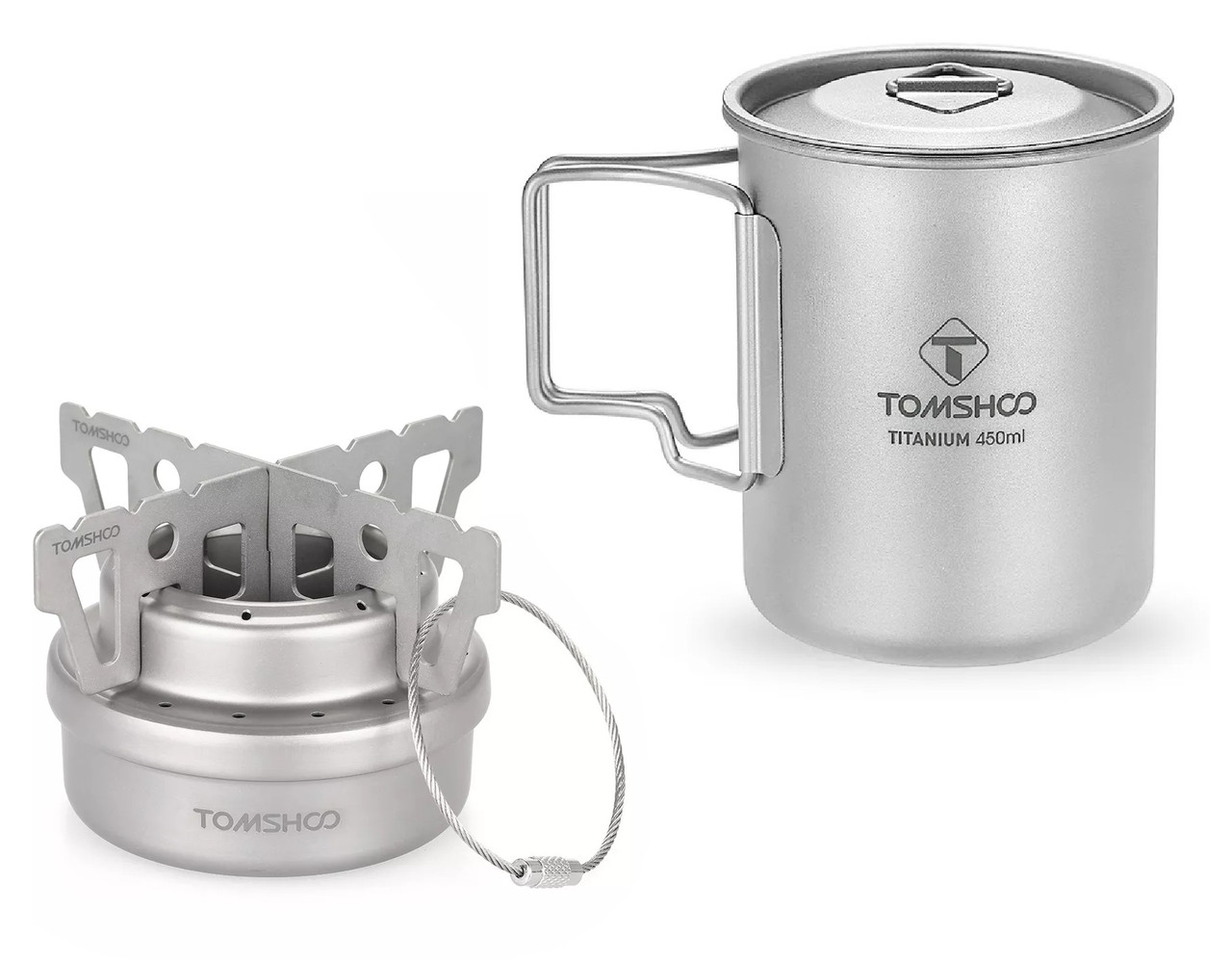 Титанова спиртівка + Титановий кухоль Tomshoo 450ml. Пічка з титану., фото 1