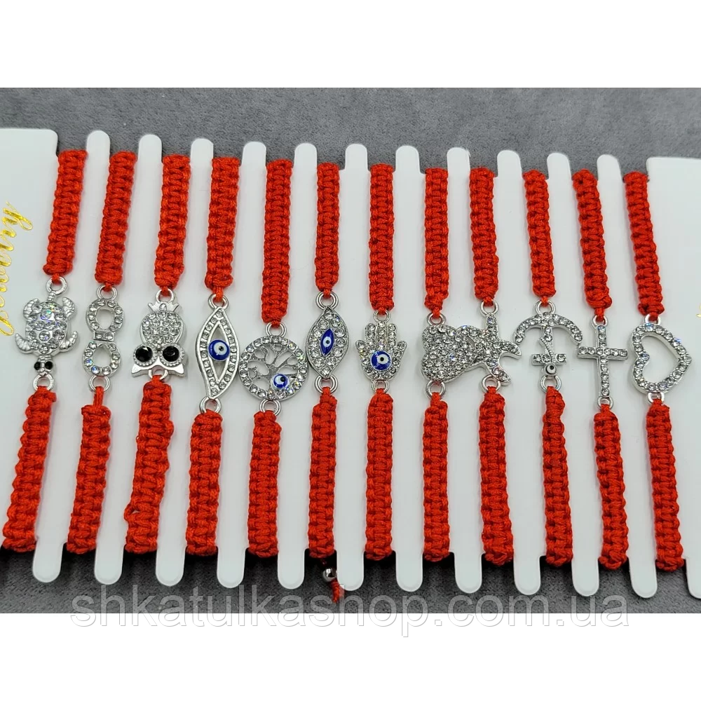 Набор браслетов 12шт плетенная красная нить на руку, цвет серебро - фото 1 - id-p1982961203