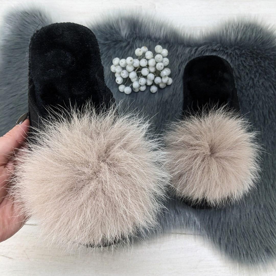 Капці жіночі повстяні для ламінату з натуральним хутром бежеві 4243, фото 1