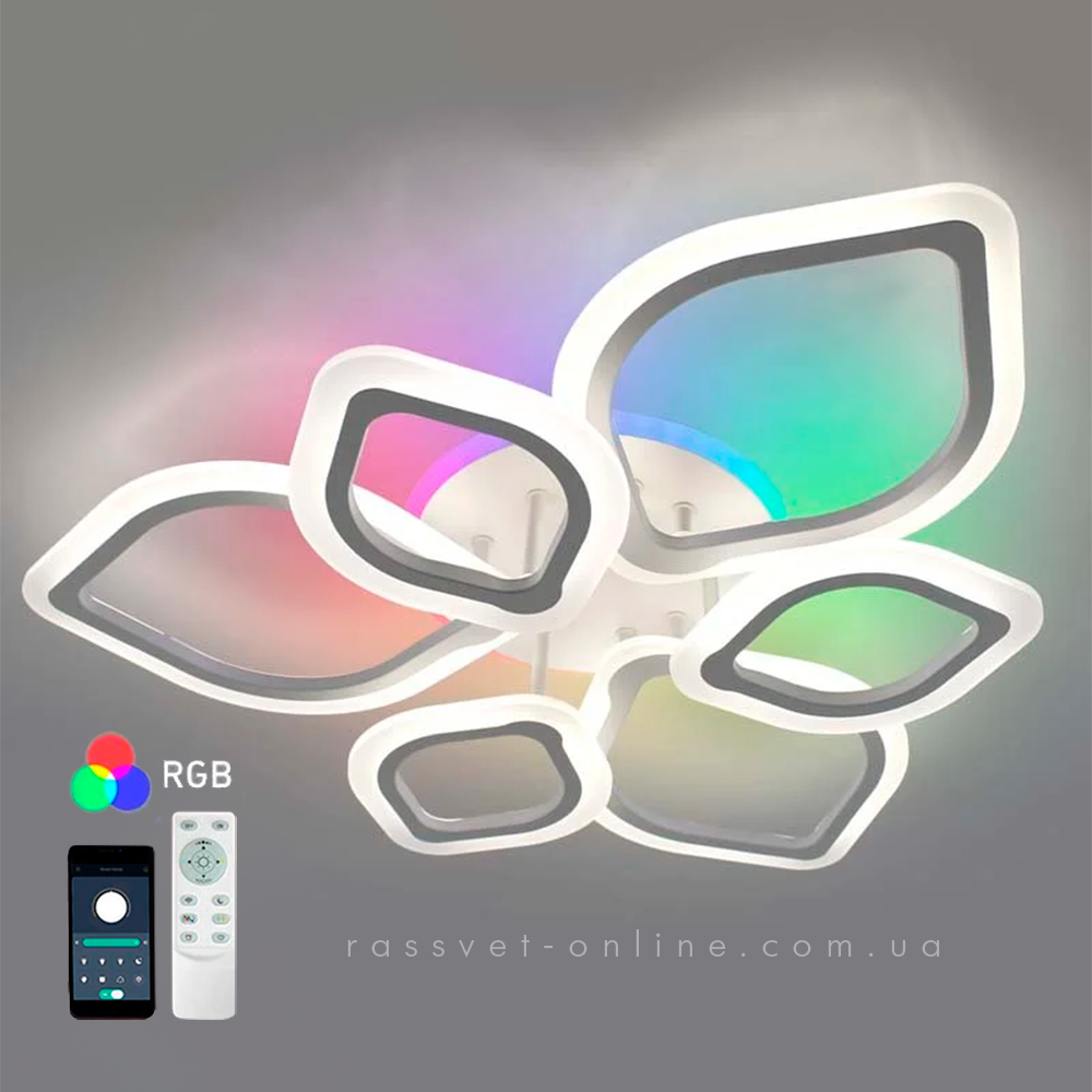 Керована світлодіодна люстра LUMINARIA AZALIA RGB 80W+10W 6R APP з пультом і додатком 680Х120-WHITE/WHITE-220-IP20