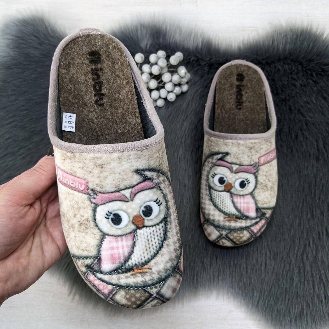 Тапочки домашні жіночі Inblu велюрові бежеві з совою 4254, фото 1