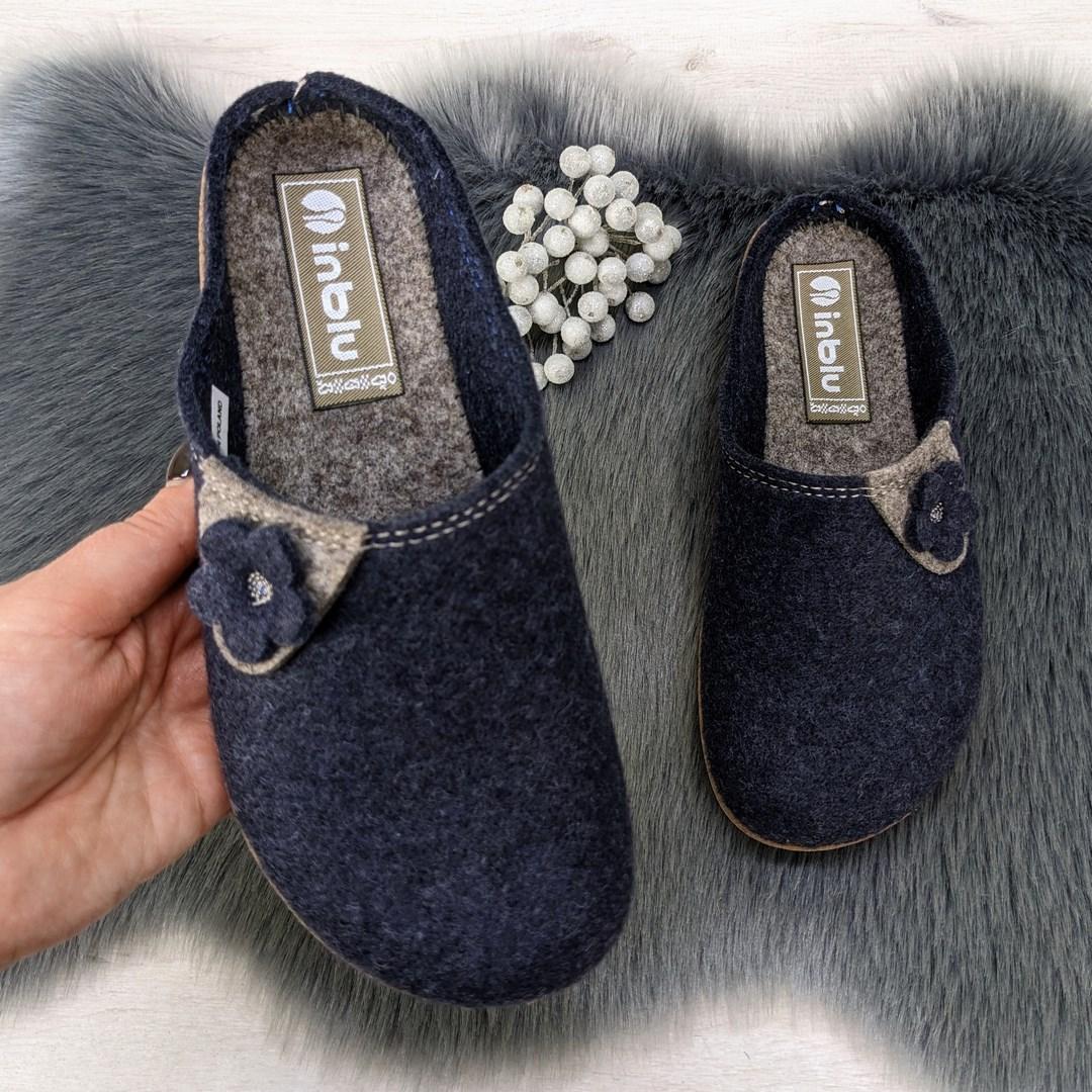 Тапочки домашні жіночі Inblu фетрові на поліуретановій підошві сині 4251, фото 1