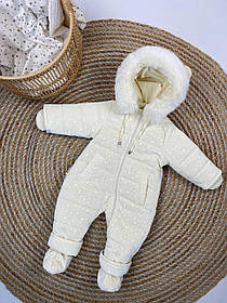 Дитячий цільний зимовий теплий комбінезон на овчині з капюшоном на зріст 68 80 86 см