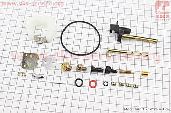 Ремонтний комплект карбюратора 173F/177F/182F/188F/190F, 21 деталь + поплавець, Тип 1 (607224)