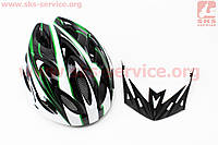 Шлем велосипедный M (54-57 см) съёмный козырёк, 18 вент. отверстий, чёрно-бело-зелёный AV-01 (408106)