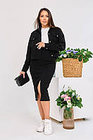 Костюм женский юбка и пиджак вельветовый размер S, M, L, XL | Костюм с юбкой Черный, S