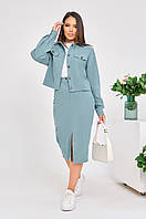 Костюм женский юбка и пиджак вельветовый размер S, M, L, XL | Костюм с юбкой Бирюза, M