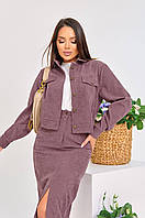 Костюм женский юбка и пиджак вельветовый размер S, M, L, XL | Костюм с юбкой Темно сиреневый, S
