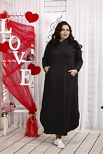 Чорне спортивне плаття трикотажне довге з капюшоном великого розміру 42-74. 02065-4