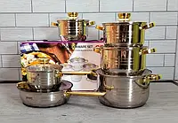 Набор кухонной посуды из нержавеющей стали Grandhoff GOLD GR-7012 12 предметов с индукционным дном