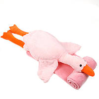 Плед-подушка іграшка гусак-обіймусь 3в1 70см рожевий подарунок для дітей
