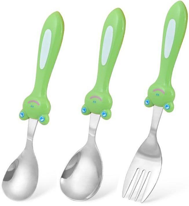 Набір дитячих столових приборів Fissman "Жаба" 3 предмета (темно салатовий), фото 1