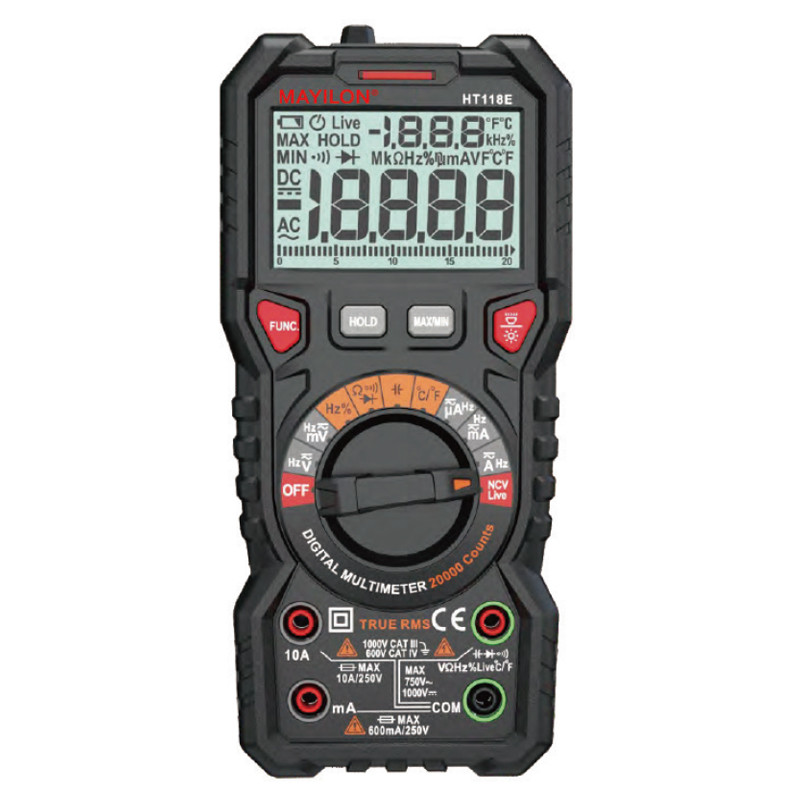 Мультиметр Mayilon HT-118E, вимірювання: V, A, R, C, F, T