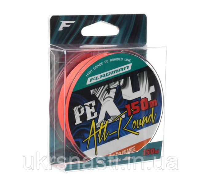 Плетений шнур 0.10 Flagman All-Round PE X-4 150 м Fluo Orange Шнур рибальський 4 жильний помаранчевий, фото 1