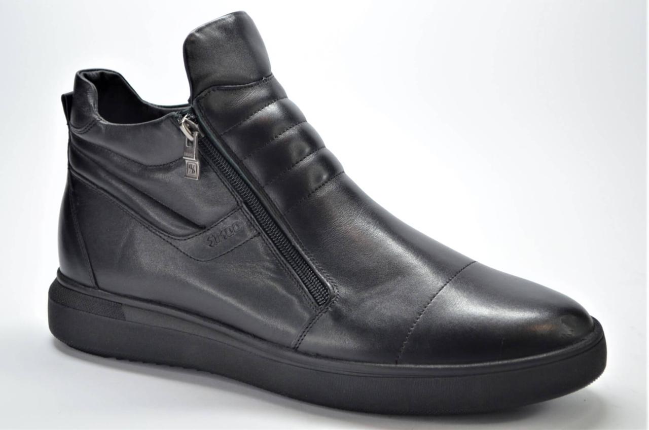 Чоловічі комфортні зимові шкіряні черевики чорні IKOS 16211