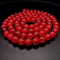 Бусины стеклянные *Битое стекло* гладкий шарик, цвет красный, диаметр: 10мм, нить около 84шт(+-), длина
