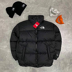 Молодіжна зимова тепла куртка чорна The North Face. Стильна коротка куртка з капюшоном Норт Фейс