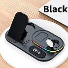 Зарядка Qi 4in1 wireless charger RGB / Clock XYJ A06 |30W Total, Phone/Watch/Earphones| чорна Без бренду, фото 5