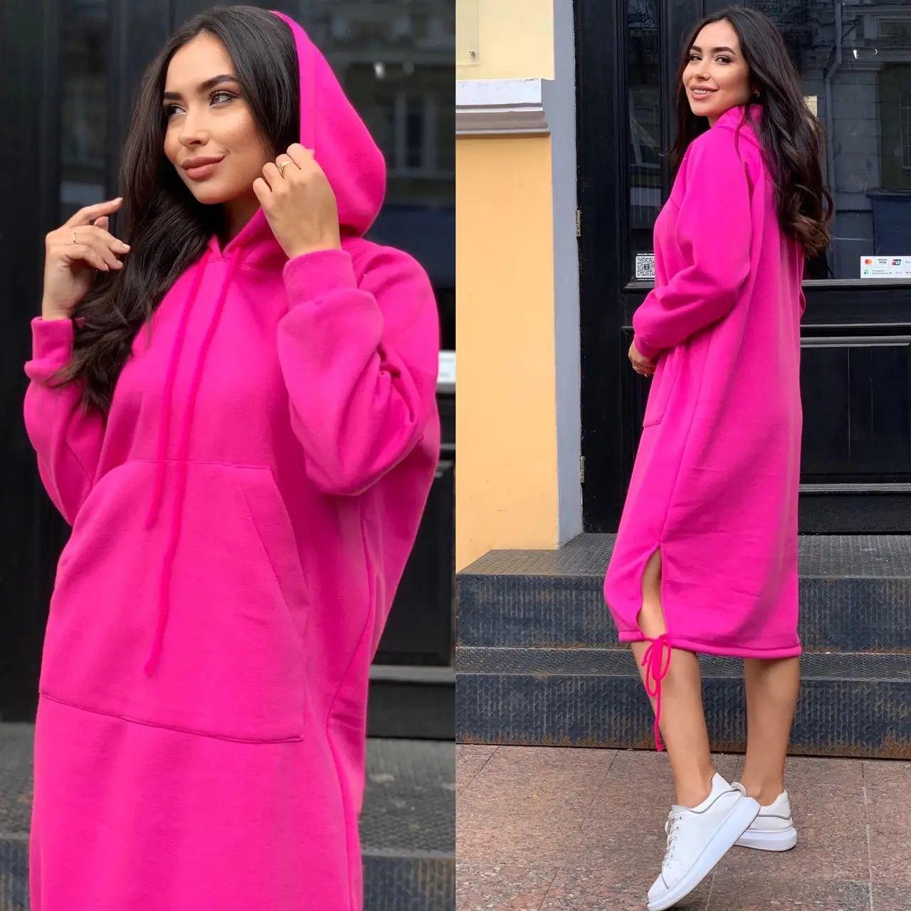 Тепла сукня oversize з капюшоном на флісі