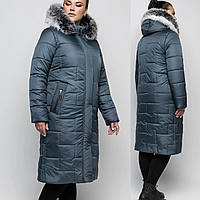 Жіночий пуховик із натуральним хутром песця якість зимова довга куртка великих розмірів пальто на синтепуху