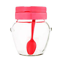 Банка для сыпучих продуктов 1,062 л Everglass с ручкой и ложкой (розовая крышка) стекло арт. 1062P-1