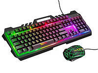 Набор игровой 2 в 1 проводная клавиатура и мышка Hoco DI16 RGB, черный