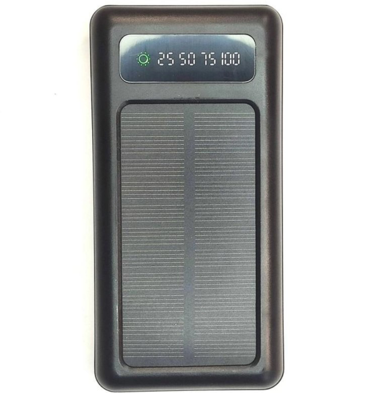 УМБ портативне зарядне Power Bank UKC 8285 10000 mAh, з кабелями та сонячною панеллю, чорне - фото 1 - id-p1983244376