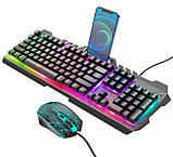 Набір ігровий 2 в 1 дротова клавіатура та мишка Hoco DI16 RGB, чорний, фото 3