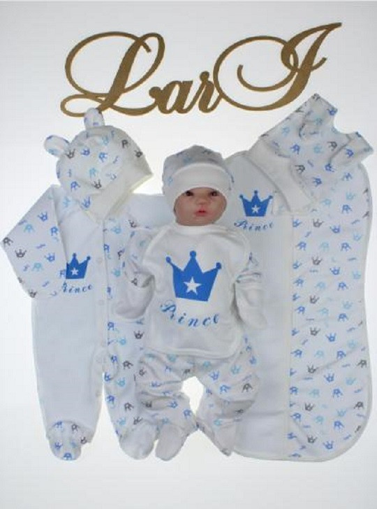 Комплект одежды Prince для новорожденных мальчиков на выписку, молочный с голубым - фото 1 - id-p1983245440