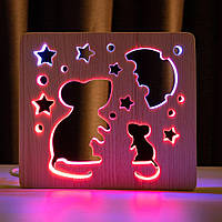 Світильник нічник ArtEco Light з дерева LED "Мишки та сир" з пультом і регулюванням кольору, подвійним RGB