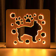 Світильник-нічник ArtEco Light з дерева LED "Собака бульдожка" з пультом і регулюванням світла, колір теплий