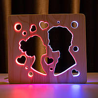 Світильник нічник ArtEco Light з дерева LED "Поцілунок" з пультом і регулюванням кольору, подвійним RGB