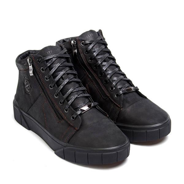 Чоловічі зимові шкіряні черевики чорні Philipp Plein