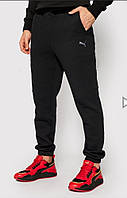 Спортивные штаны утепленные трехнитка на флисе в стиле Puma черные розміри в наявності)