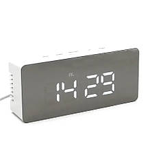 Годинник настільний цифровий електронний led Світлодіодний Годинник-будильник від мережі з температурою білий Beluck